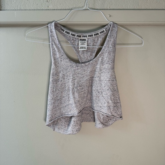 PINK Victoria's Secret Gray Racerback Crop Tank Top Heathered Grey - Picture 1 of 6